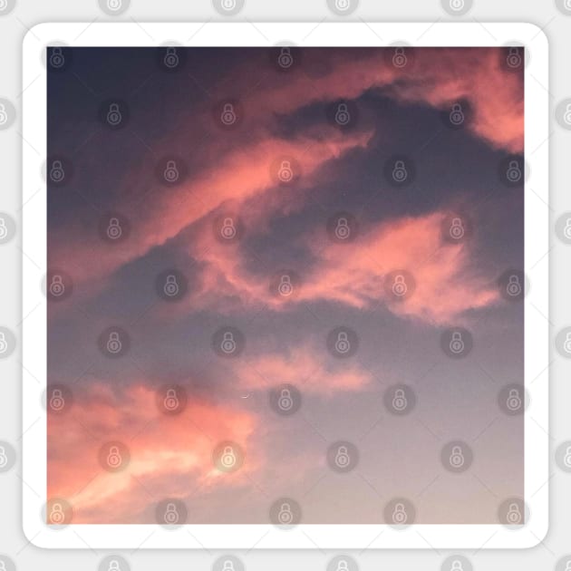 Pink And Orange Clouds In A Grey Sunset Sky With A Little Moon In Sight Sticker by AishwaryaMathur